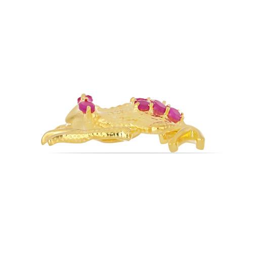 BUY NATURAL GLASS-FILLED RUBY GEMSTONE FROG BRASS PENDANT